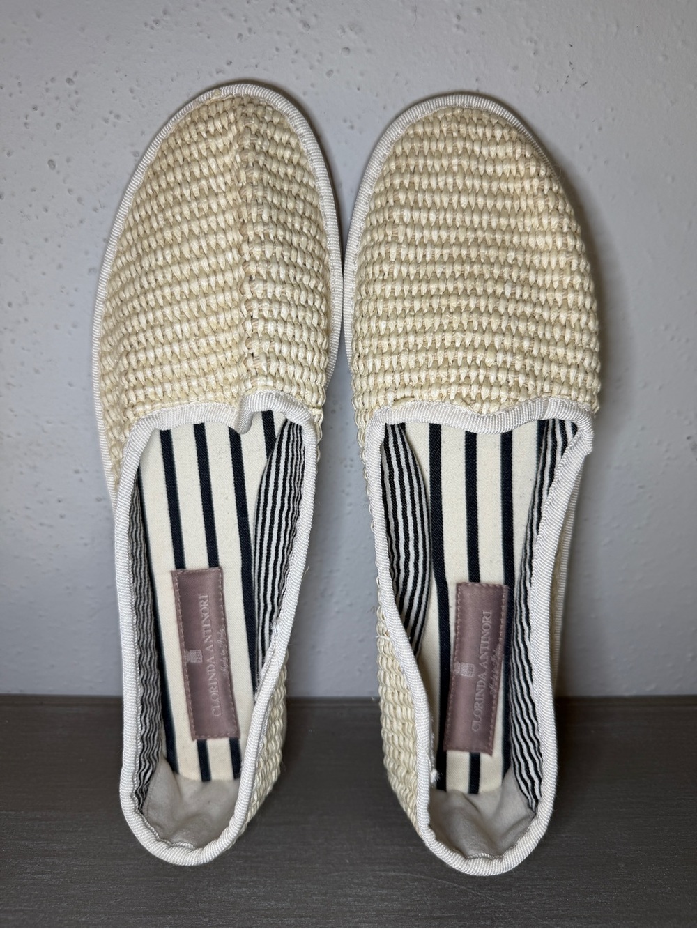 Clorinda Antinori Beige Woven Raffia Slip On Shoes Made Italy EU 38 US Women’s 8 - Picture 3 of 6